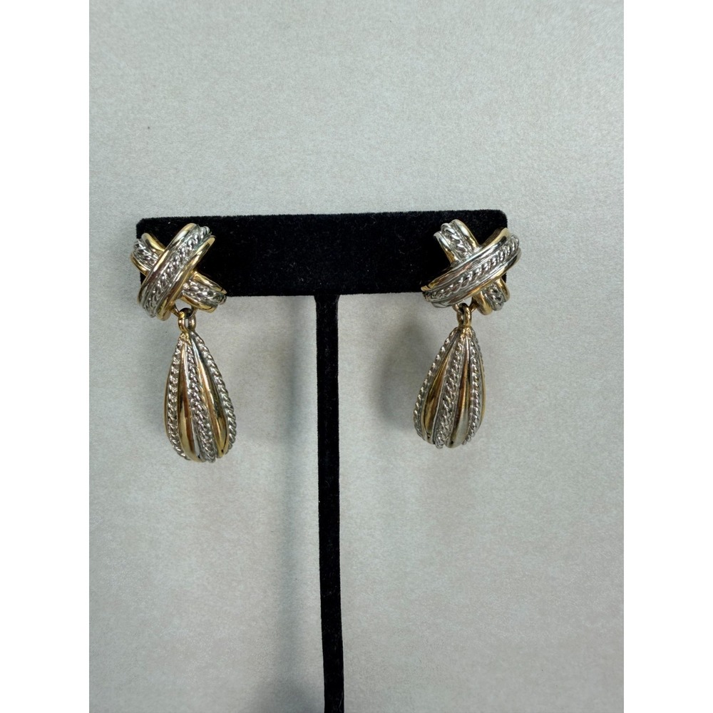 Vintage PD X Drop Two Tone Rope Teardrop Dangle Earrings Pierced 90s